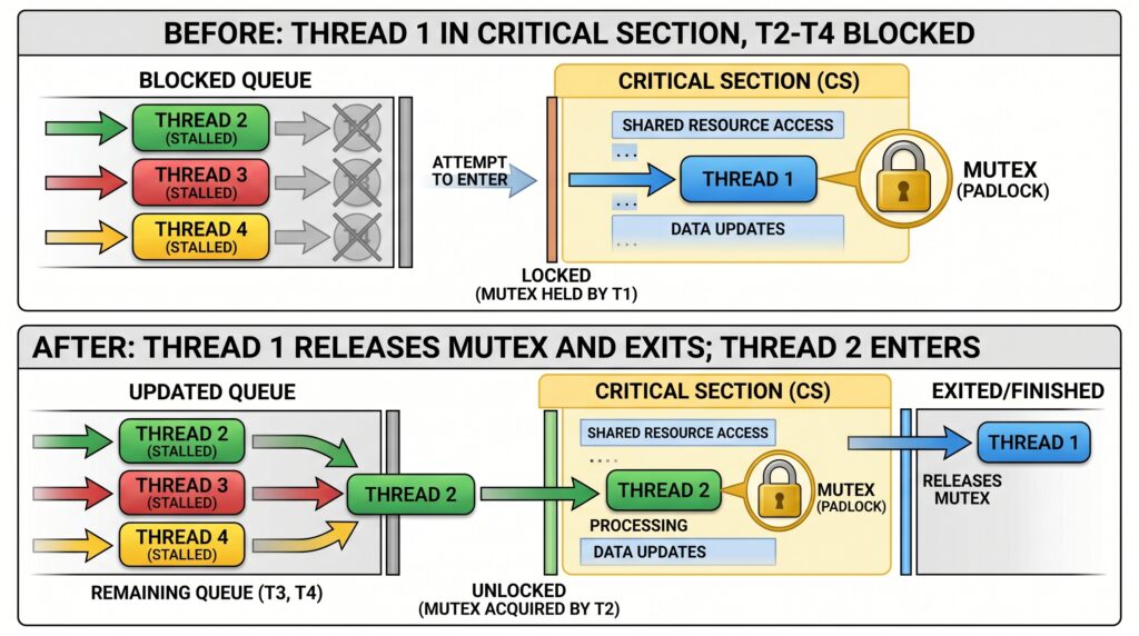 Race Conditions, Concurrency Problems, Multithreading, Mutex Locks, Deadlocks, Thread Safety, Synchronization, Atomic Operations, Shared Memory, Concurrent Programming, Software Concurrency, Locking Mechanisms